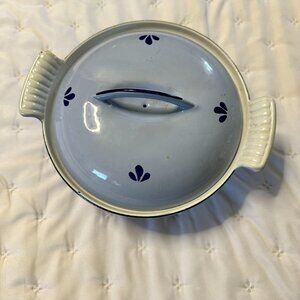 Vintage Dru Holland Blue Enamel Cast Iron -Tulip Small 1 Quart Dutch Oven #18